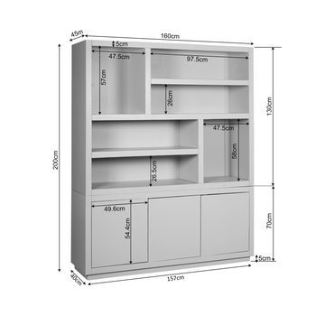 Bücherregal - Braunes Mangoholz, Offene Fächer, Grifflose Türen, XL 160 cm – Brussel | Starfurn