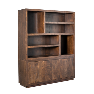 Bücherregal - Braunes Mangoholz, Offene Fächer, Grifflose Türen, XL 160 cm – Brussel | Starfurn