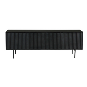 TV-Möbel - Schwarzes Mangoholz, Vertikale Lamellenfront, Schwarzes Metallgestell, 165 cm – Madison | Starfurn