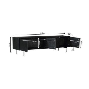 TV Möbel – Mango Holz, Schwarz Metall, Lamellen Design, 210 cm - Madison | Starfurn