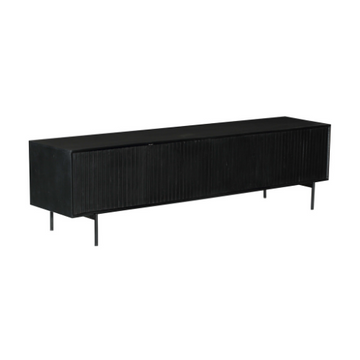 TV Möbel – Mango Holz, Schwarz Metall, Lamellen Design, 210 cm - Madison | Starfurn