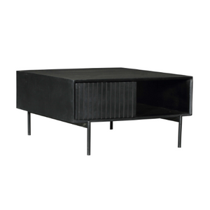 Couchtisch - Schwarzes Mangoholz, Vertikale Lamellenfront, Offenes Fach, 80 cm – Madison | Starfurn