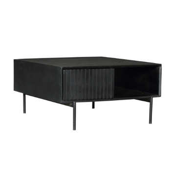 Couchtisch - Schwarzes Mangoholz, Vertikale Lamellenfront, Offenes Fach, 80 cm – Madison | Starfurn