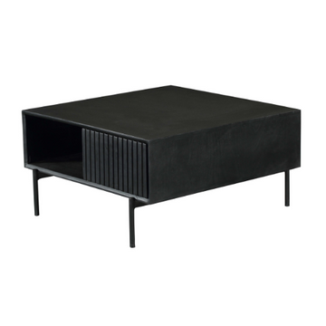 Couchtisch - Schwarzes Mangoholz, Vertikale Lamellenfront, Offenes Fach, 80 cm – Madison | Starfurn