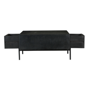 Couchtisch - Schwarzes Mangoholz, Vertikale Lamellenfront, Offenes Fach, 80 cm – Madison | Starfurn