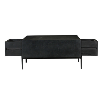 Couchtisch - Schwarzes Mangoholz, Vertikale Lamellenfront, Offenes Fach, 80 cm – Madison | Starfurn