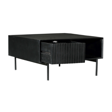 Couchtisch - Schwarzes Mangoholz, Vertikale Lamellenfront, Offenes Fach, 80 cm – Madison | Starfurn
