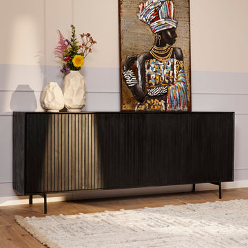 Sideboard – Mango Holz, Vertikale Lamellenfront, Metallrahmen – Madison | Starfurn