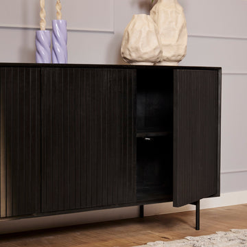 Sideboard – Mango Holz, Vertikale Lamellenfront, Metallrahmen – Madison | Starfurn