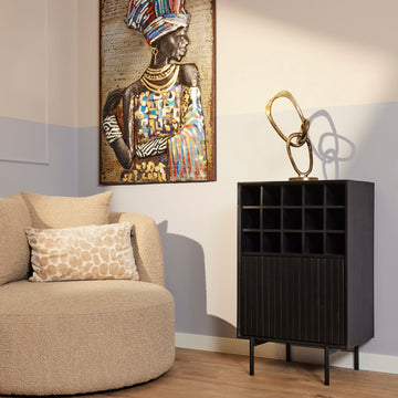Weinschrank - Schwarzes Mangoholz, Vertikale Lamellenfront, Flaschenfächer, 55 cm – Madison | Starfurn