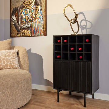 Weinschrank - Schwarzes Mangoholz, Vertikale Lamellenfront, Flaschenfächer, 55 cm – Madison | Starfurn