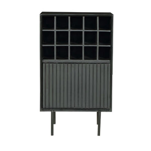 Wine Cabinet - Solid Mango Wood, Metal Frame, 15 Bottle Compartments, Drawer with Slat Pattern - Madison | Starfurn