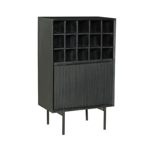 Wine Cabinet - Solid Mango Wood, Metal Frame, 15 Bottle Compartments, Drawer with Slat Pattern - Madison | Starfurn