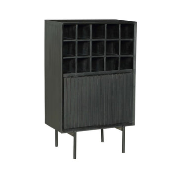 Weinschrank - Schwarzes Mangoholz, Vertikale Lamellenfront, Flaschenfächer, 55 cm – Madison | Starfurn
