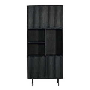 schrank - Schwarzes Mangoholz, Vertikale Lamellenfront, Schwarzes Metallgestell, 90 cm – Madison | Starfurn