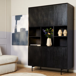 Bookcase – Mango Wood, Open Compartments, Black Finish – Madison | Starfurn