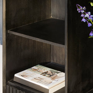 Bookcase – Mango Wood, Open Compartments, Black Finish – Madison | Starfurn