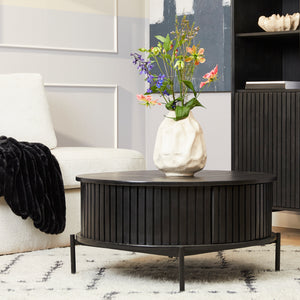 Coffee Table – Mango Wood, Black Metal, Slatted Look – Madison | Starfurn