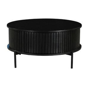 Coffee Table – Mango Wood, Black Metal, Slatted Look – Madison | Starfurn