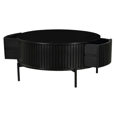 Couchtisch – Mangoholz, Schwarzmetall, Lamellenoptik – Madison | Starfurn