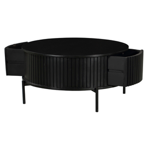 Coffee Table – Mango Wood, Black Metal, Slatted Look – Madison | Starfurn