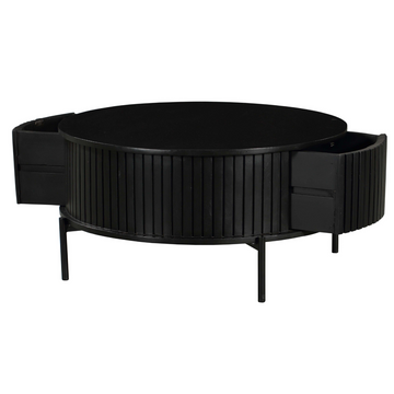 Coffee Table – Mango Wood, Black Metal, Slatted Look – Madison | Starfurn
