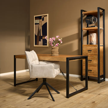 Esszimmertisch - Mangoholz Natur, U Gestell, Schwarz Metall, 140 cm – Boaz | Starfurn
