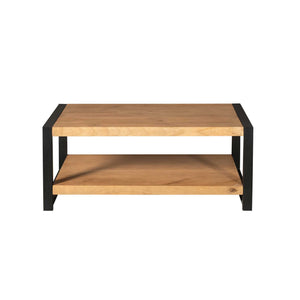 Coffee Table - Solid Mango Wood, Metal Legs, Under-shelf, Modern Design - Boaz | Starfurn