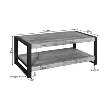 Couchtisch - Mangoholz Natur, Schwarze Beine, Untere Ablage, 110 cm – Boaz | Starfurn