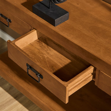 Konsolentisch - Mangoholz Gestreift, Vier Schubladen, Schwarzes Gestell, 180 cm – Boaz | Starfurn