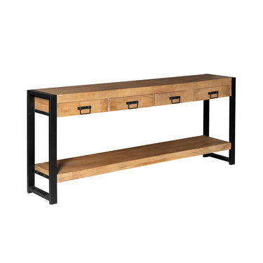 Konsolentisch - Mangoholz Gestreift, Vier Schubladen, Schwarzes Gestell, 180 cm – Boaz | Starfurn