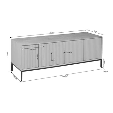 TV-Möbel - Braunes Mangoholz, Vertikale Lamellenfront, Grifflose Türen, 165 cm – Madison | Starfurn