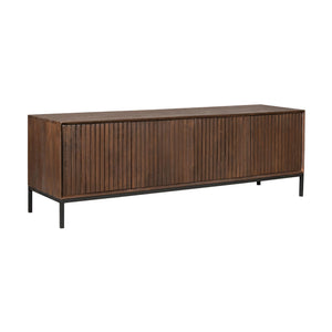 TV Unit – Mango Wood, Brown Finish, Vertical Slats, Push Open – Madison | Starfurn