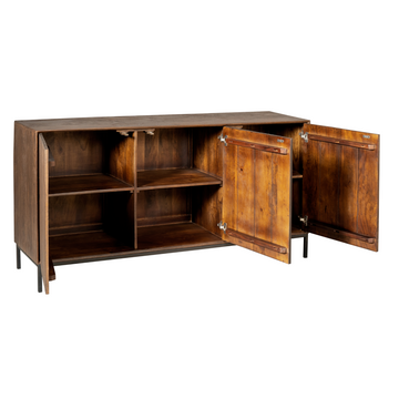Sideboard - Braunes Mangoholz, Vertikale Lamellenfront, Schwarzes Metallgestell, 165 cm – Madison | Starfurn
