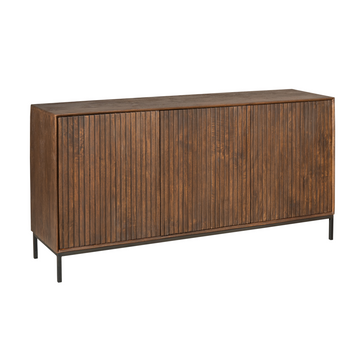 Sideboard - Braunes Mangoholz, Vertikale Lamellenfront, Schwarzes Metallgestell, 165 cm – Madison | Starfurn
