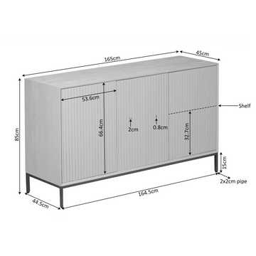 Sideboard - Braunes Mangoholz, Vertikale Lamellenfront, Schwarzes Metallgestell, 165 cm – Madison | Starfurn