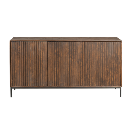 Sideboard - Braunes Mangoholz, Vertikale Lamellenfront, Schwarzes Metallgestell, 165 cm – Madison | Starfurn image