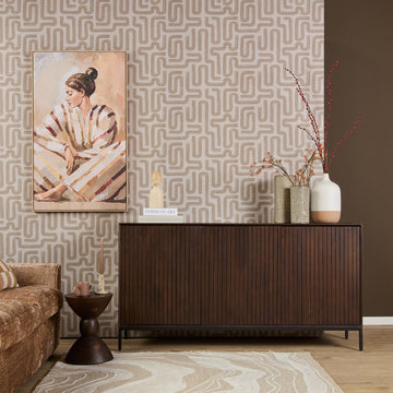 Sideboard - Braunes Mangoholz, Vertikale Lamellenfront, Schwarzes Metallgestell, 165 cm – Madison | Starfurn