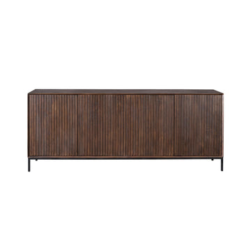 Sideboard - Braunes Mangoholz, Vertikale Lamellenfront, Schwarzes Metallgestell, 210 cm – Madison | Starfurn