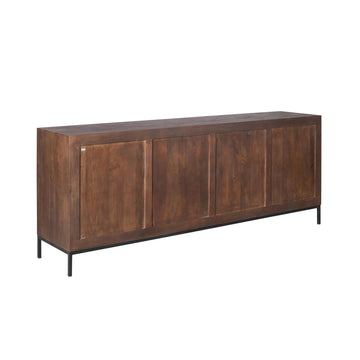Sideboard - Braunes Mangoholz, Vertikale Lamellenfront, Schwarzes Metallgestell, 210 cm – Madison | Starfurn