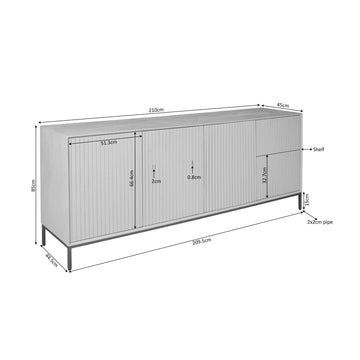 Sideboard - Braunes Mangoholz, Vertikale Lamellenfront, Schwarzes Metallgestell, 210 cm – Madison | Starfurn