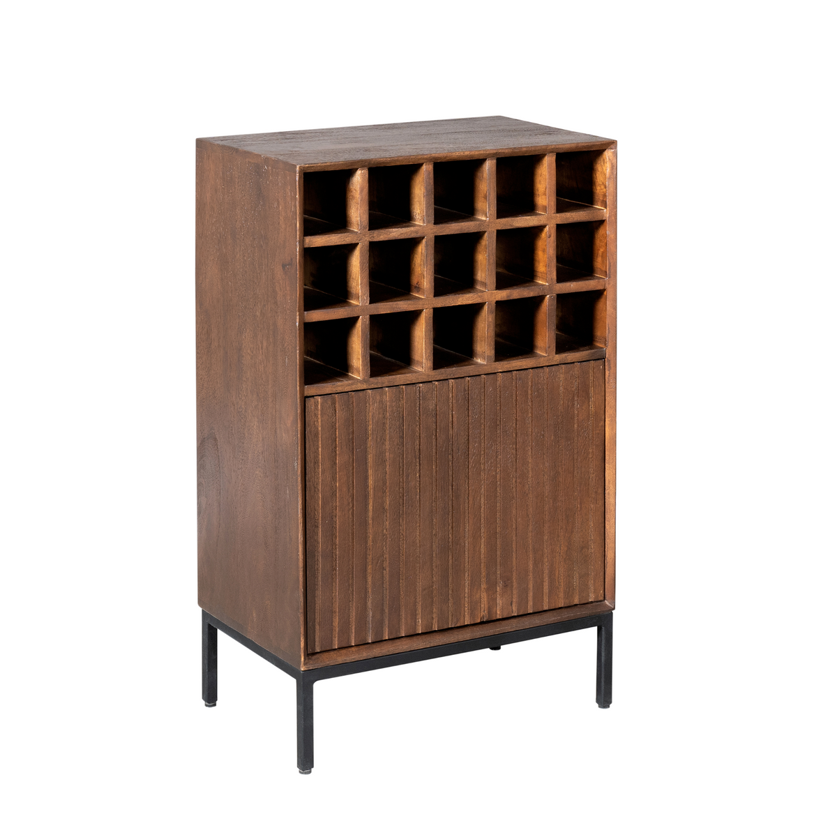 Wine Cabinet – Solid Mango Wood, Black Metal Frame, 15 Bottle Compartments – Madison | Starfurn