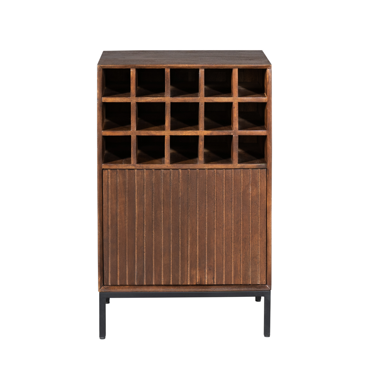 Wine Cabinet – Solid Mango Wood, Black Metal Frame, 15 Bottle Compartments – Madison | Starfurn