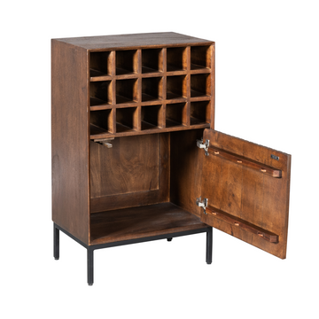 Wine Cabinet – Solid Mango Wood, Black Metal Frame, 15 Bottle Compartments – Madison | Starfurn