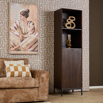 Bücherregal – Mango Holz, Vertikale Lamellenfront, Metallrahmen – Madison | Starfurn