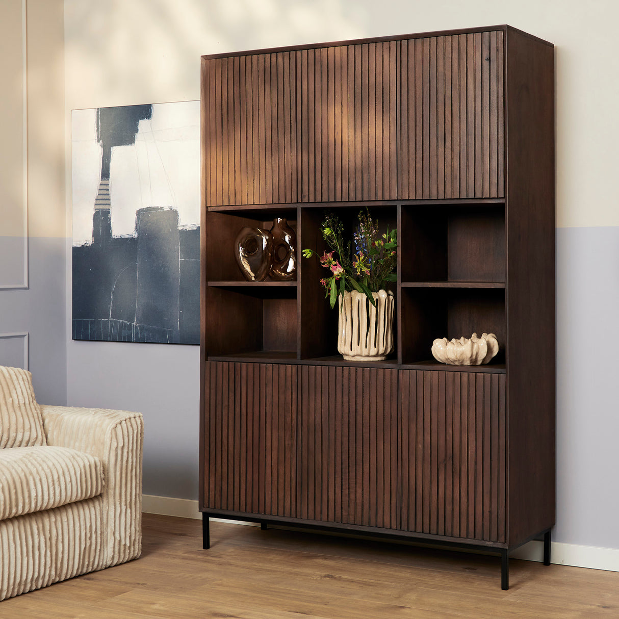 Schrank – Mangoholz, Schwarzmetall, Braunoptik - Madison | Starfurn