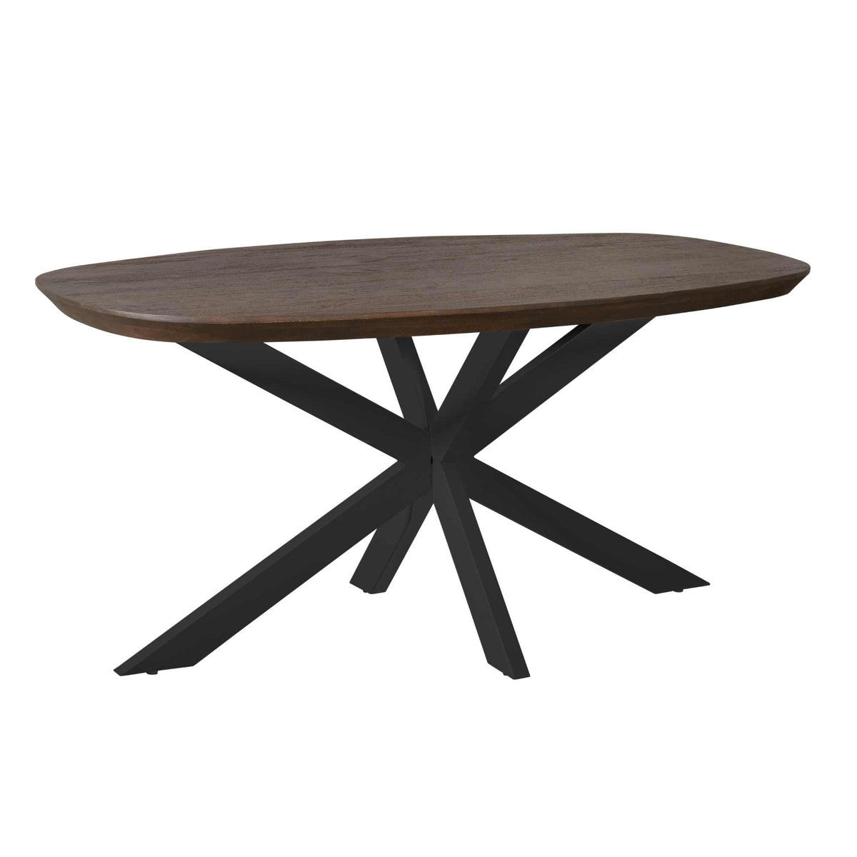 Esszimmertisch - Ovale Form, Braunes Tischblatt, Schwarzes Metallgestell, 160 cm – Madison | Starfurn
