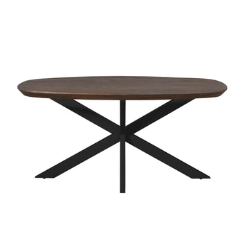 Esszimmertisch - Ovale Form, Braunes Tischblatt, Schwarzes Metallgestell, 160 cm – Madison | Starfurn