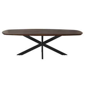 Esszimmertisch - Ovale Form, Braunes Tischblatt, Schwarzes Metallgestell, 200 cm – Madison | Starfurn