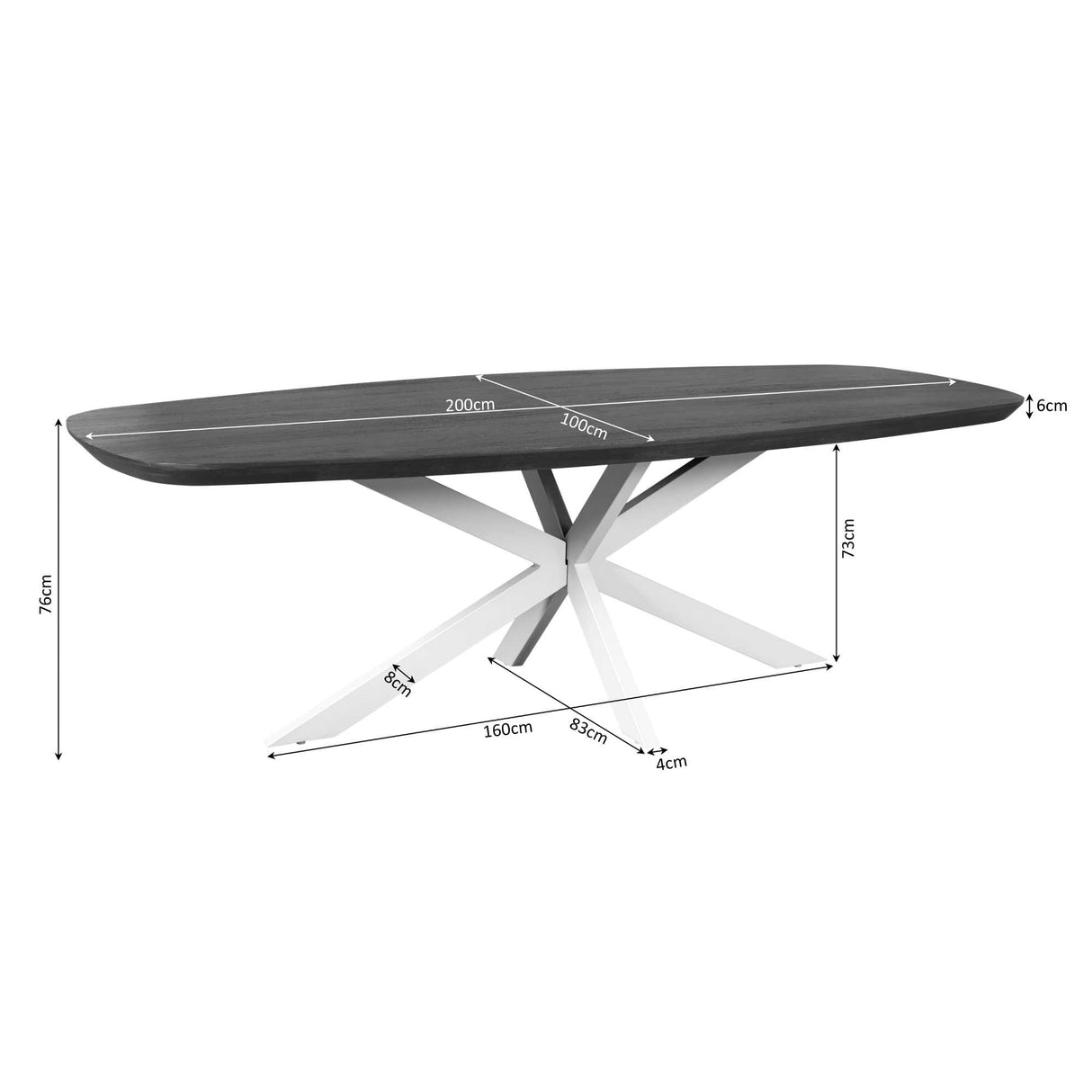 Esszimmertisch - Ovale Form, Braunes Tischblatt, Schwarzes Metallgestell, 200 cm – Madison | Starfurn